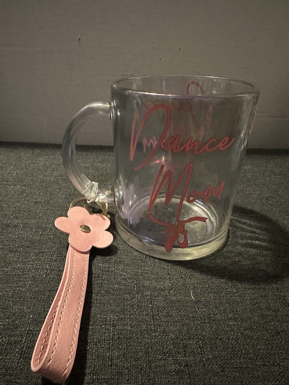 Sheffield Home Dance Mom Clear Mug Pink Gold Charm Tassel 5”